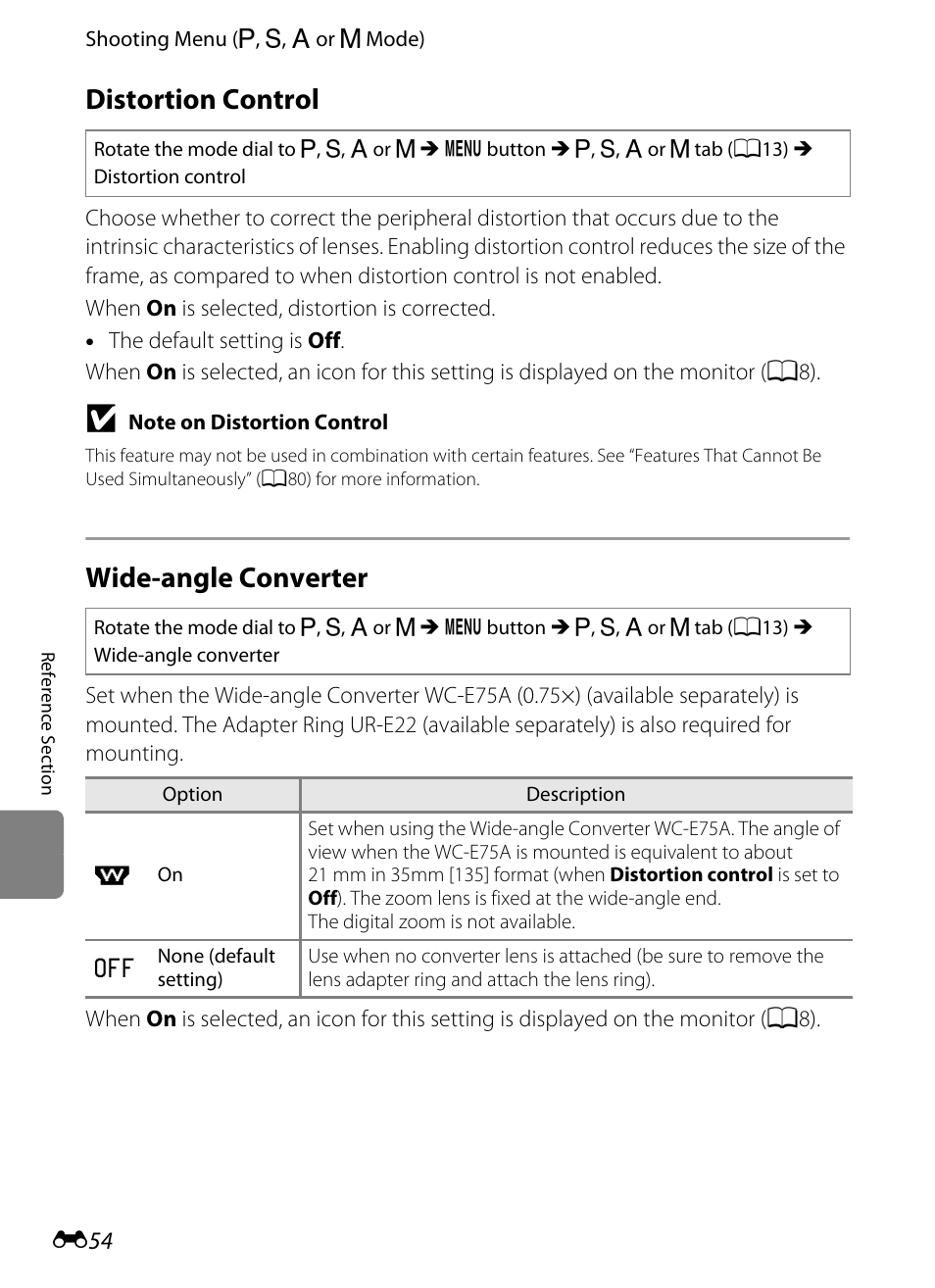 Distortion control, Wide-angle converter | Nikon P7100 User Manual | Page 180 / 260