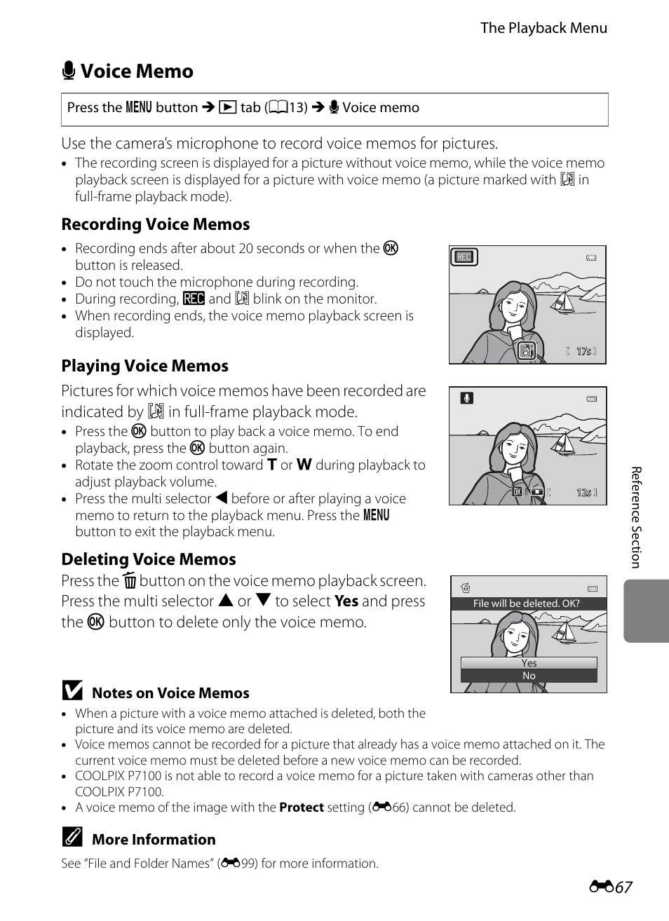 Voice memo, E67), E 67 | Nikon P7100 User Manual | Page 193 / 260