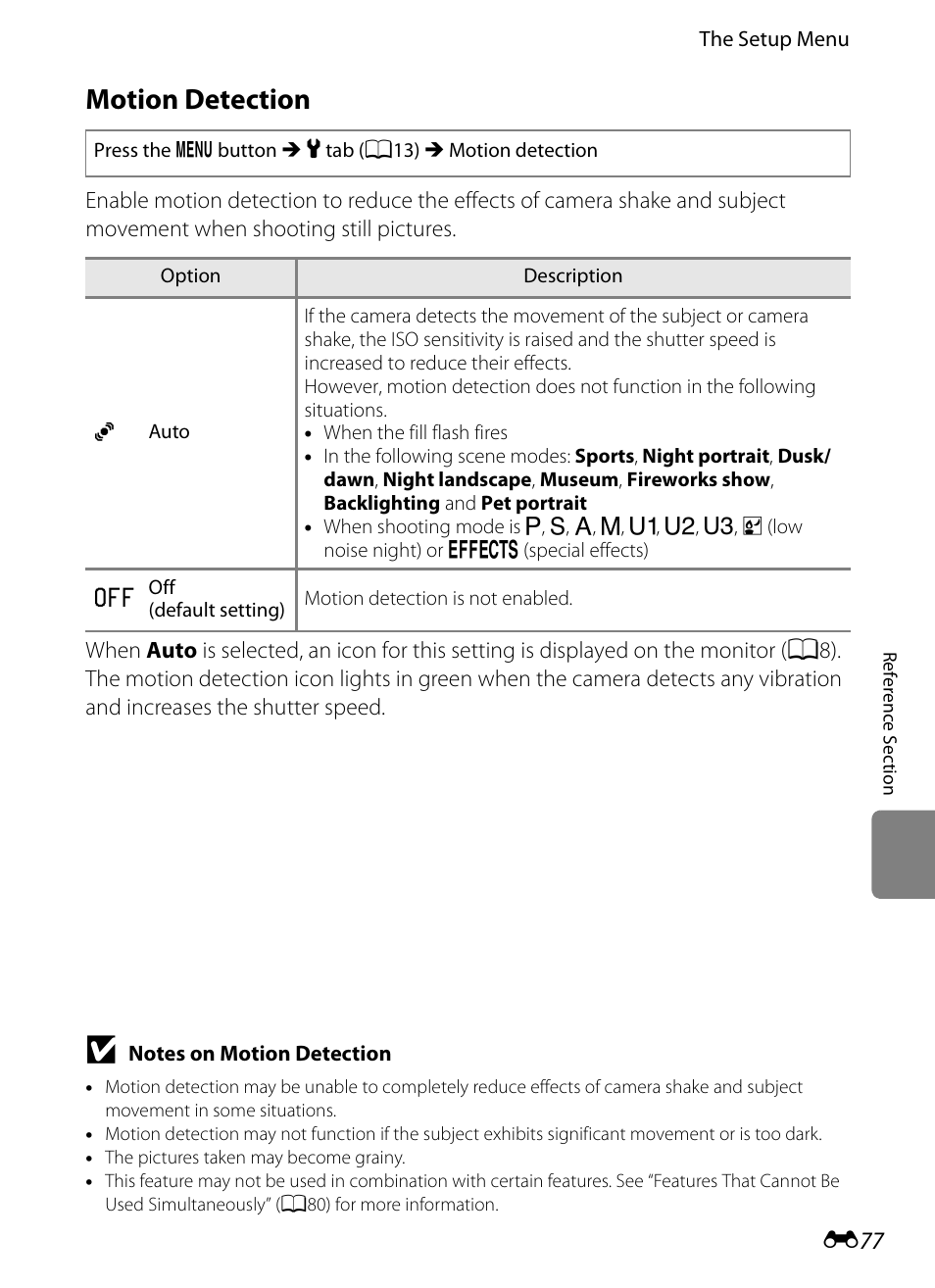 Motion detection, E 77 | Nikon P7100 User Manual | Page 203 / 260