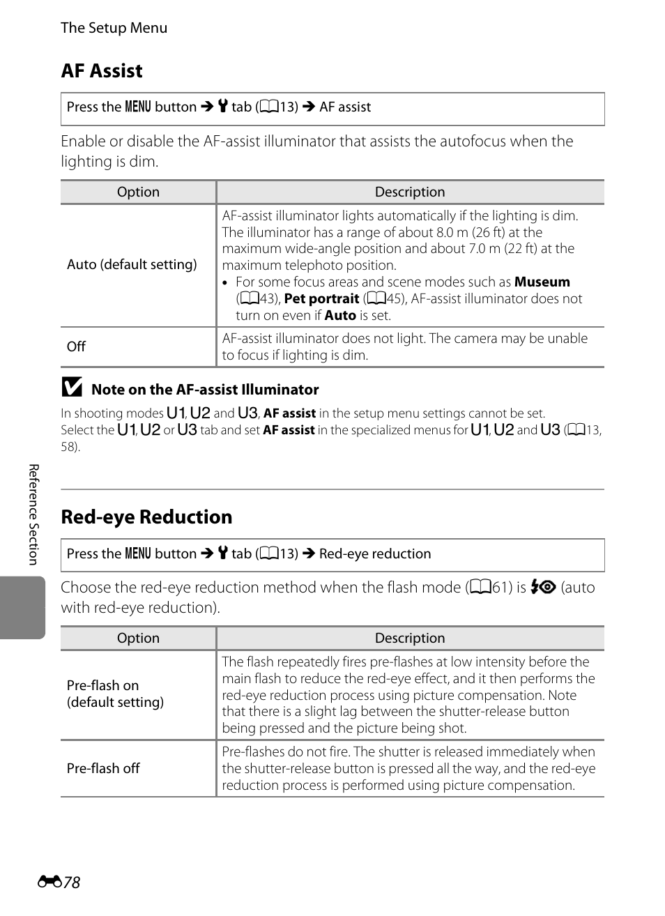 Af assist, Red-eye reduction, E 78 | Nikon P7100 User Manual | Page 204 / 260