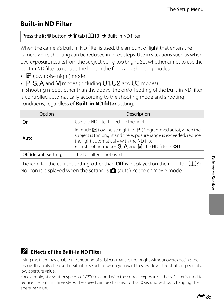 Built-in nd filter, E85) or | Nikon P7100 User Manual | Page 211 / 260