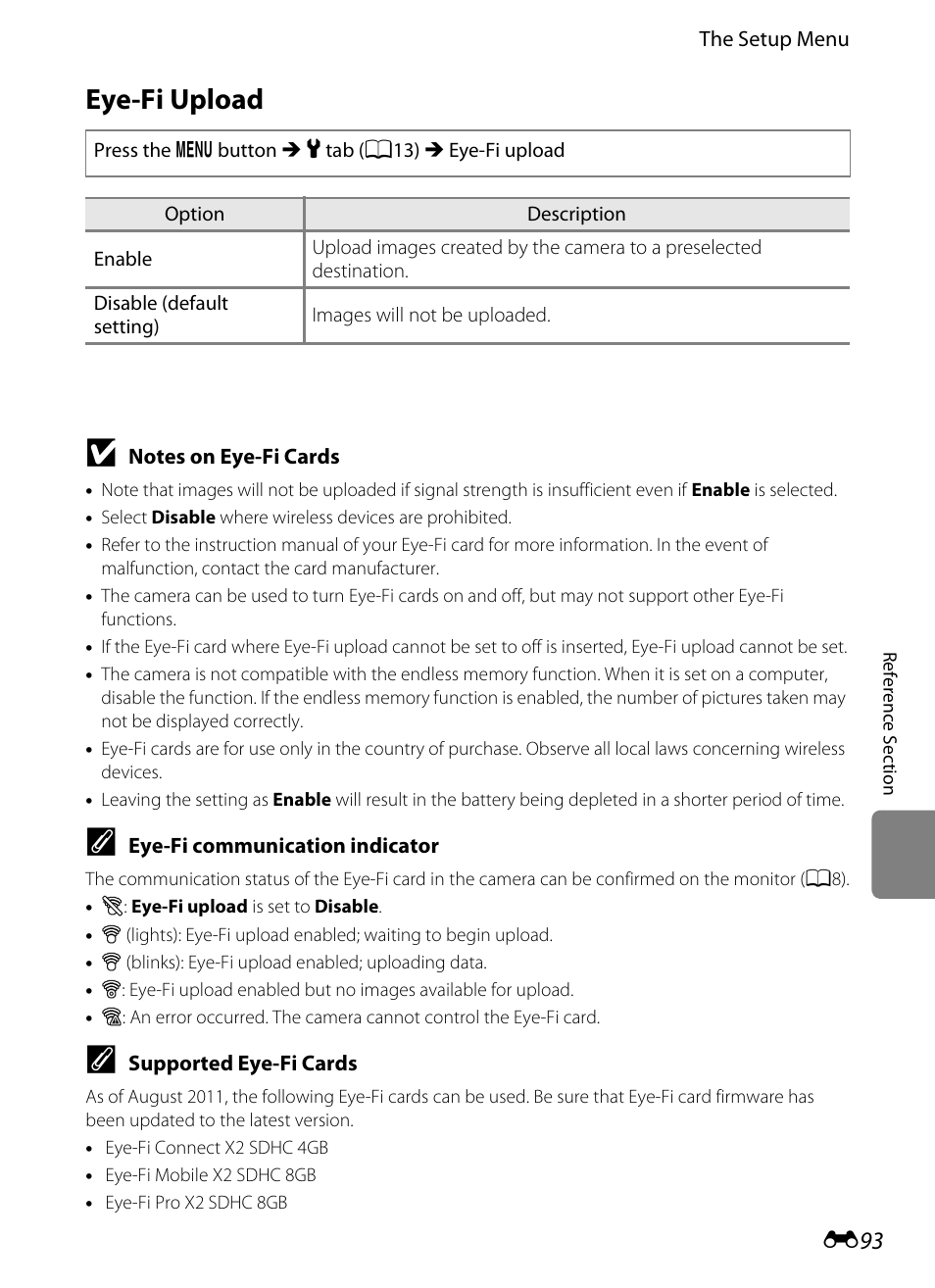 Eye-fi upload, E93), E 93 | Nikon P7100 User Manual | Page 219 / 260