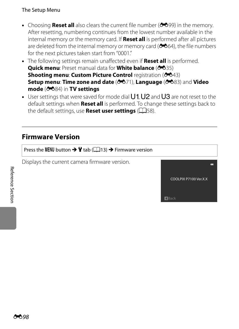Firmware version | Nikon P7100 User Manual | Page 224 / 260
