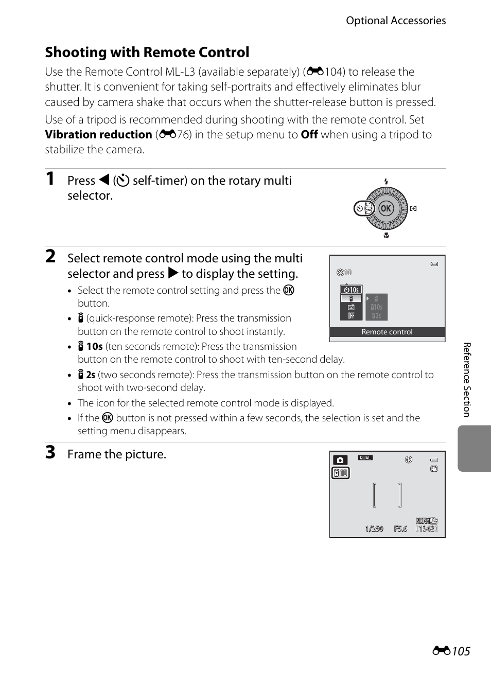 Shooting with remote control, E105, E105) | E105). it i, 105), focus mode, Remote mode | Nikon P7100 User Manual | Page 231 / 260