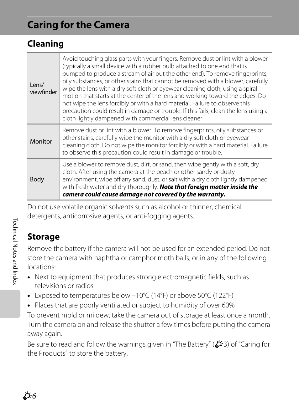 Caring for the camera, Cleaning, Storage | Nikon P7100 User Manual | Page 244 / 260