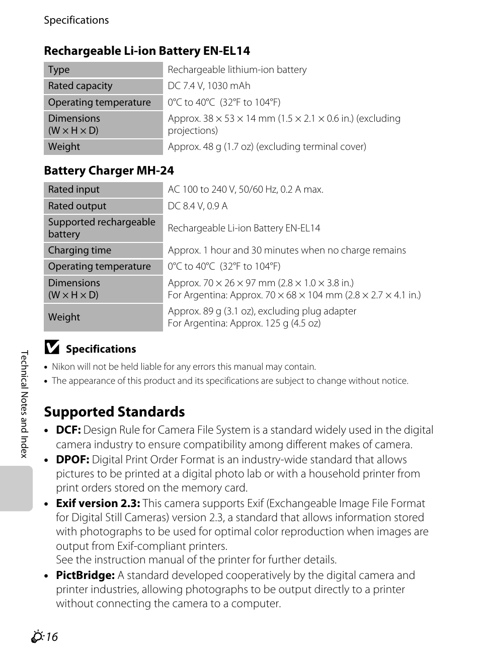 Supported standards, Tible, F16) printers can co | F16), F16) printer | Nikon P7100 User Manual | Page 254 / 260