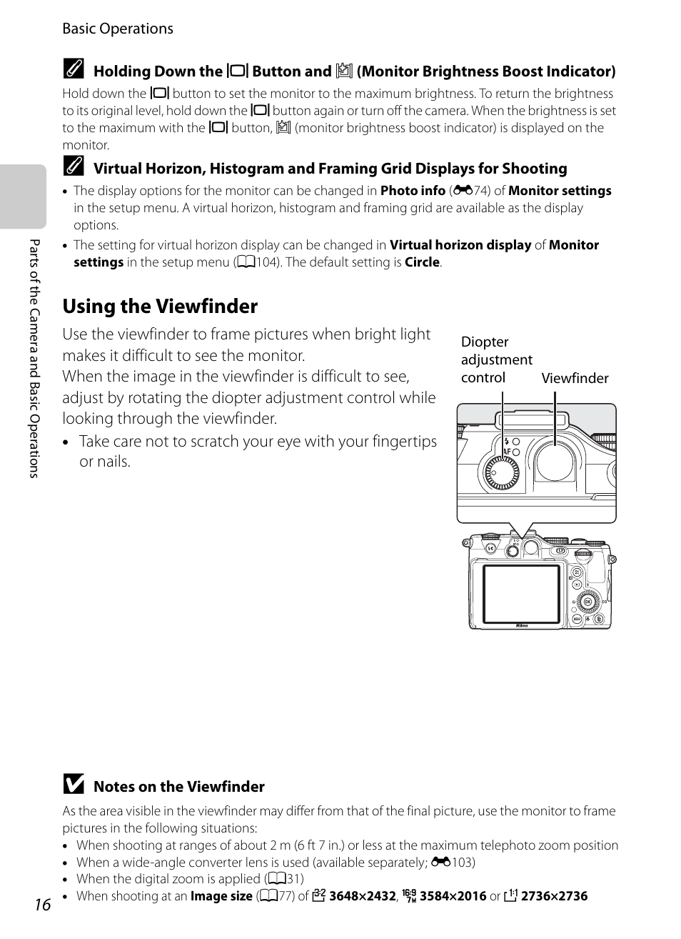 Using the viewfinder | Nikon P7100 User Manual | Page 34 / 260