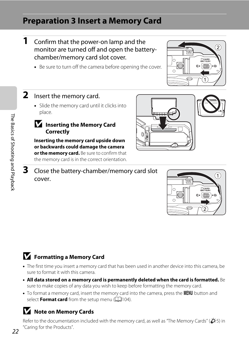 Preparation 3 insert a memory card | Nikon P7100 User Manual | Page 40 / 260