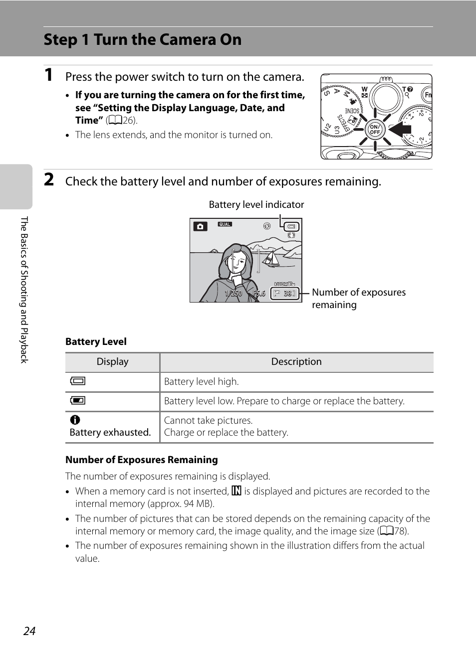 Step 1 turn the camera on, Press the power switch to turn on the camera | Nikon P7100 User Manual | Page 42 / 260