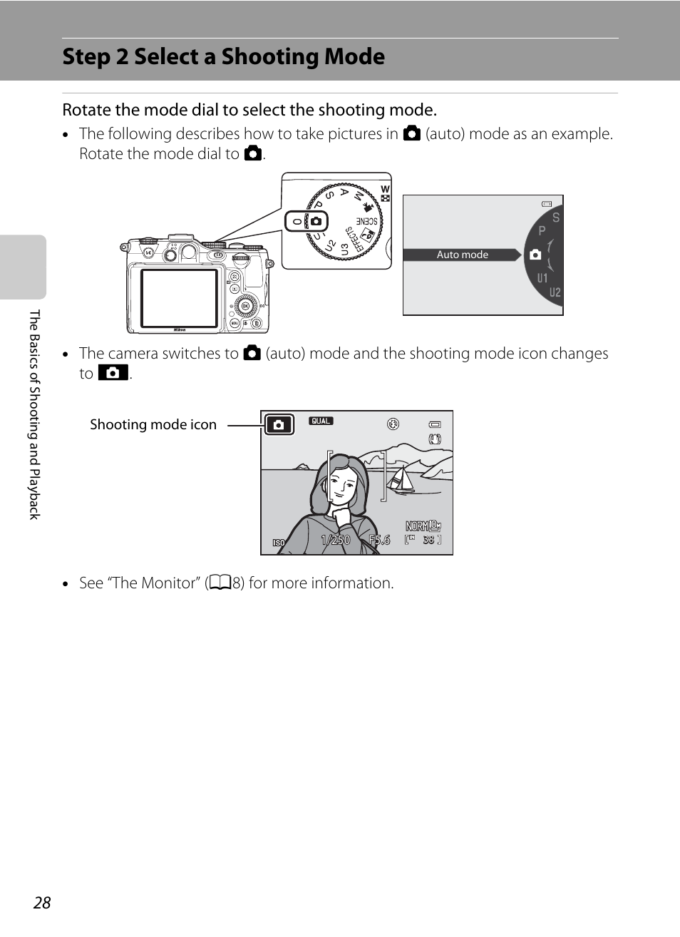 Step 2 select a shooting mode, Rotate the mode dial to select the shooting mode | Nikon P7100 User Manual | Page 46 / 260