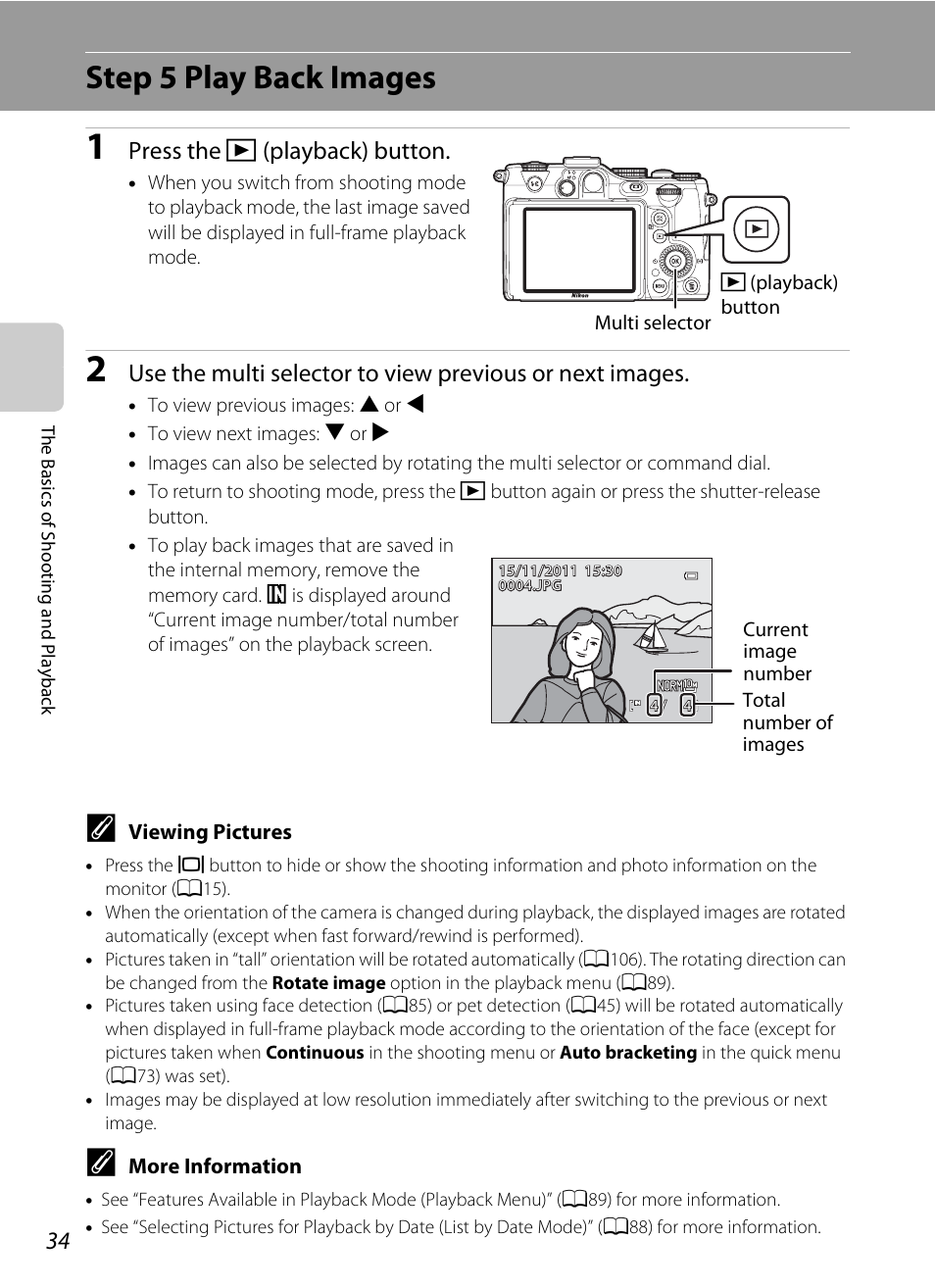 Step 5 play back images, Press the c (playback) button | Nikon P7100 User Manual | Page 52 / 260