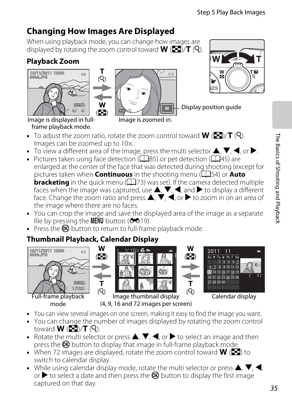 Changing how images are displayed, A35), Fied | Playback zoom, Thumbnail playback, calendar display | Nikon P7100 User Manual | Page 53 / 260