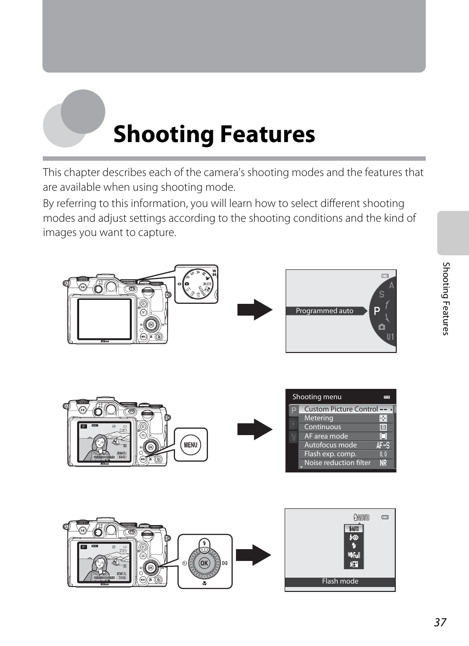 Shooting features, Shooting, Features | Sh ooting feat ures | Nikon P7100 User Manual | Page 55 / 260