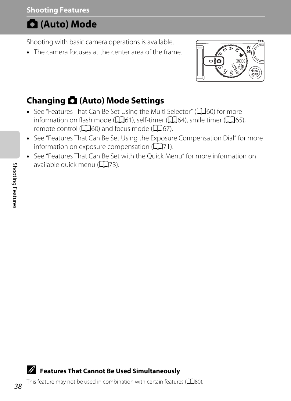 Auto mode, Changing auto mode settings, A (auto) mode | Changing a (auto) mode settings | Nikon P7100 User Manual | Page 56 / 260