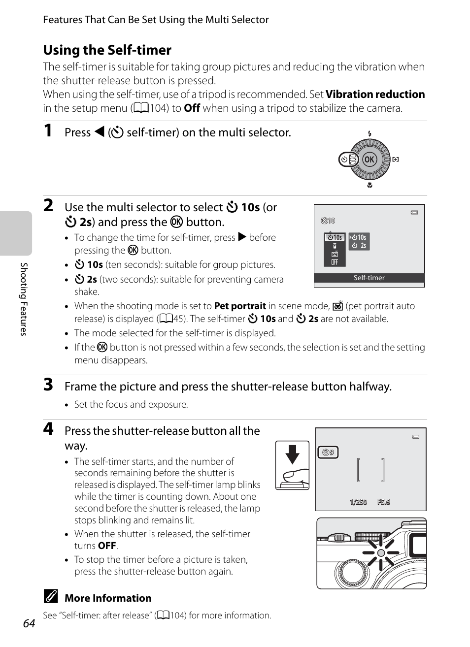 Using the self-timer, A64), s, A64)/s | Imer, A64), R (a64) | Nikon P7100 User Manual | Page 82 / 260