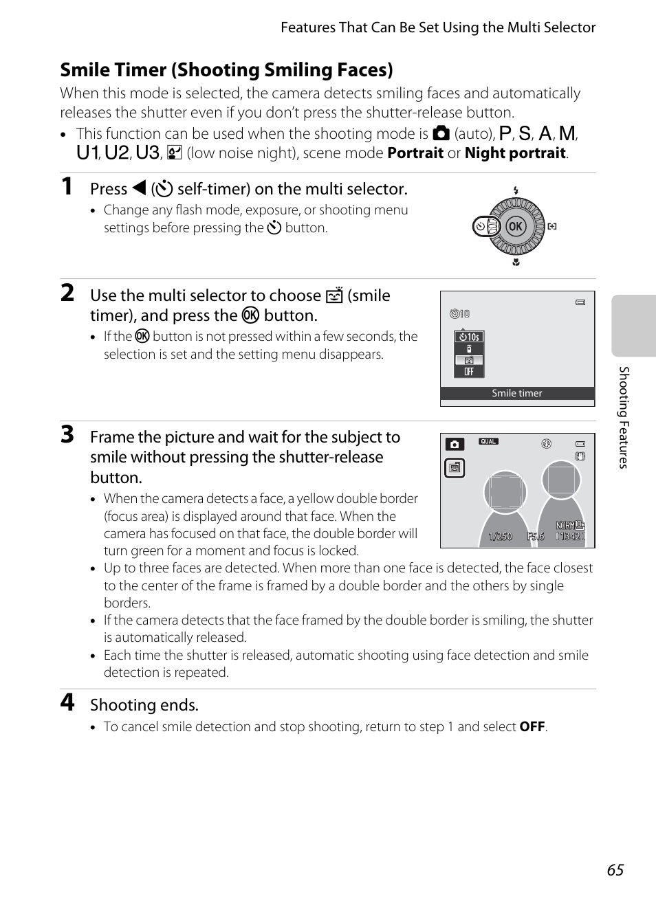 Smile timer (shooting smiling faces), A65) | Nikon P7100 User Manual | Page 83 / 260