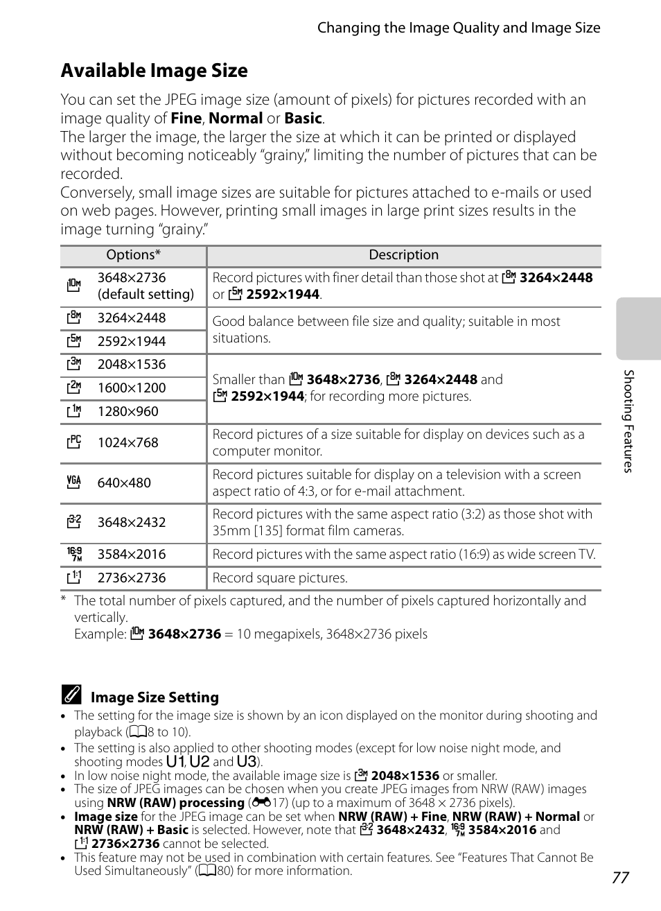 Available image size, A77) of, A77) | Nikon P7100 User Manual | Page 95 / 260