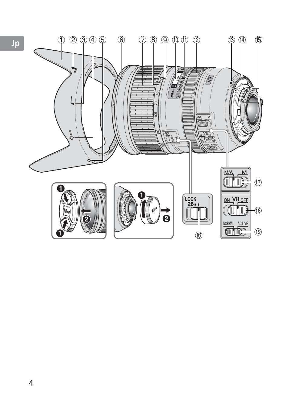 Jp en de fr es se ru nl it ck ch kr | Nikon AF-S VR 28-300mm f-3.5-5.6GED User Manual | Page 4 / 152