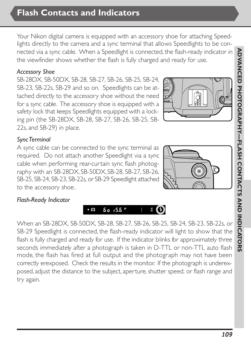 Flash contacts and indicators | Nikon D1X User Manual | Page 122 / 236