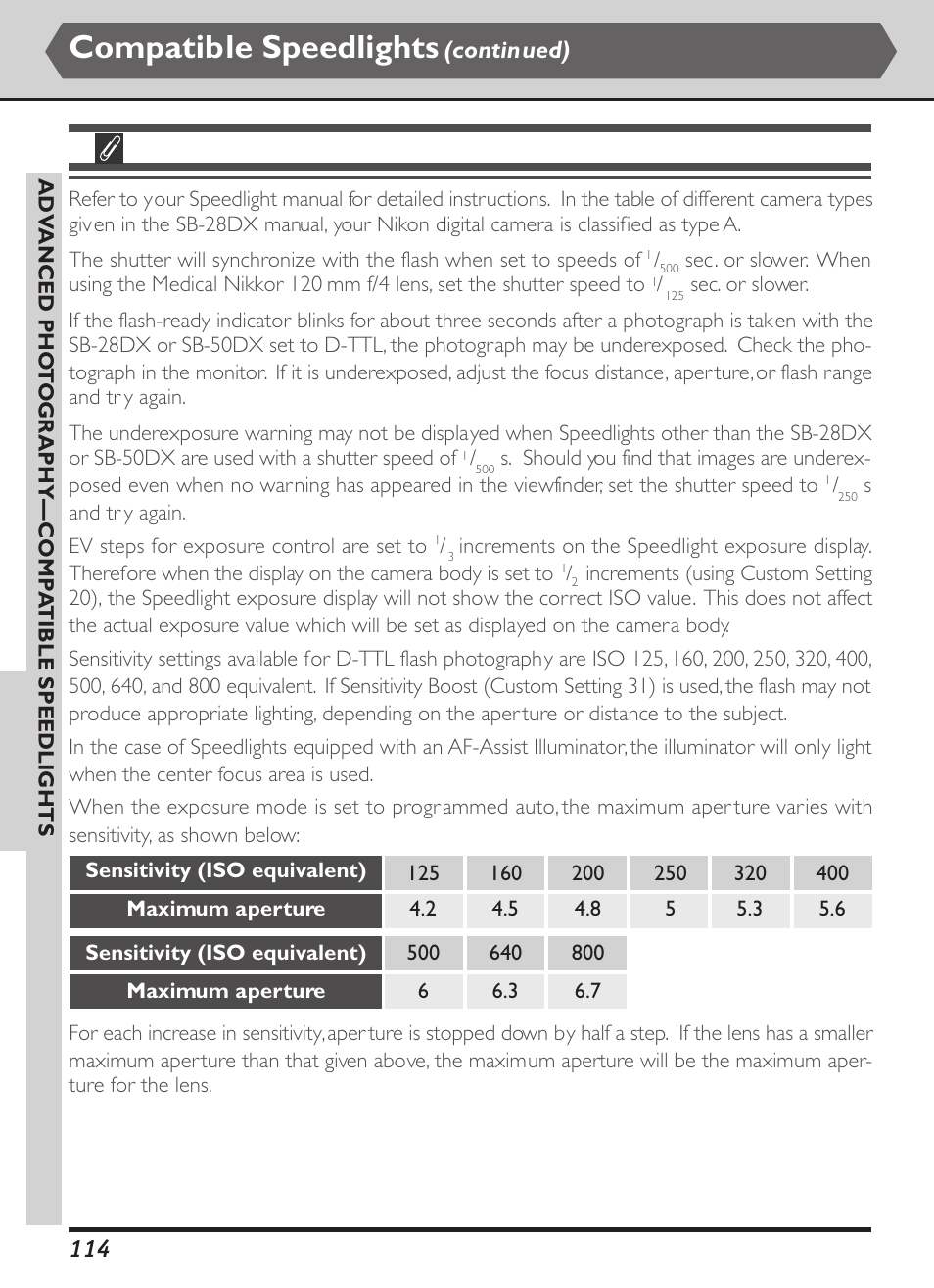 Compatible speedlights, Continued) | Nikon D1X User Manual | Page 127 / 236