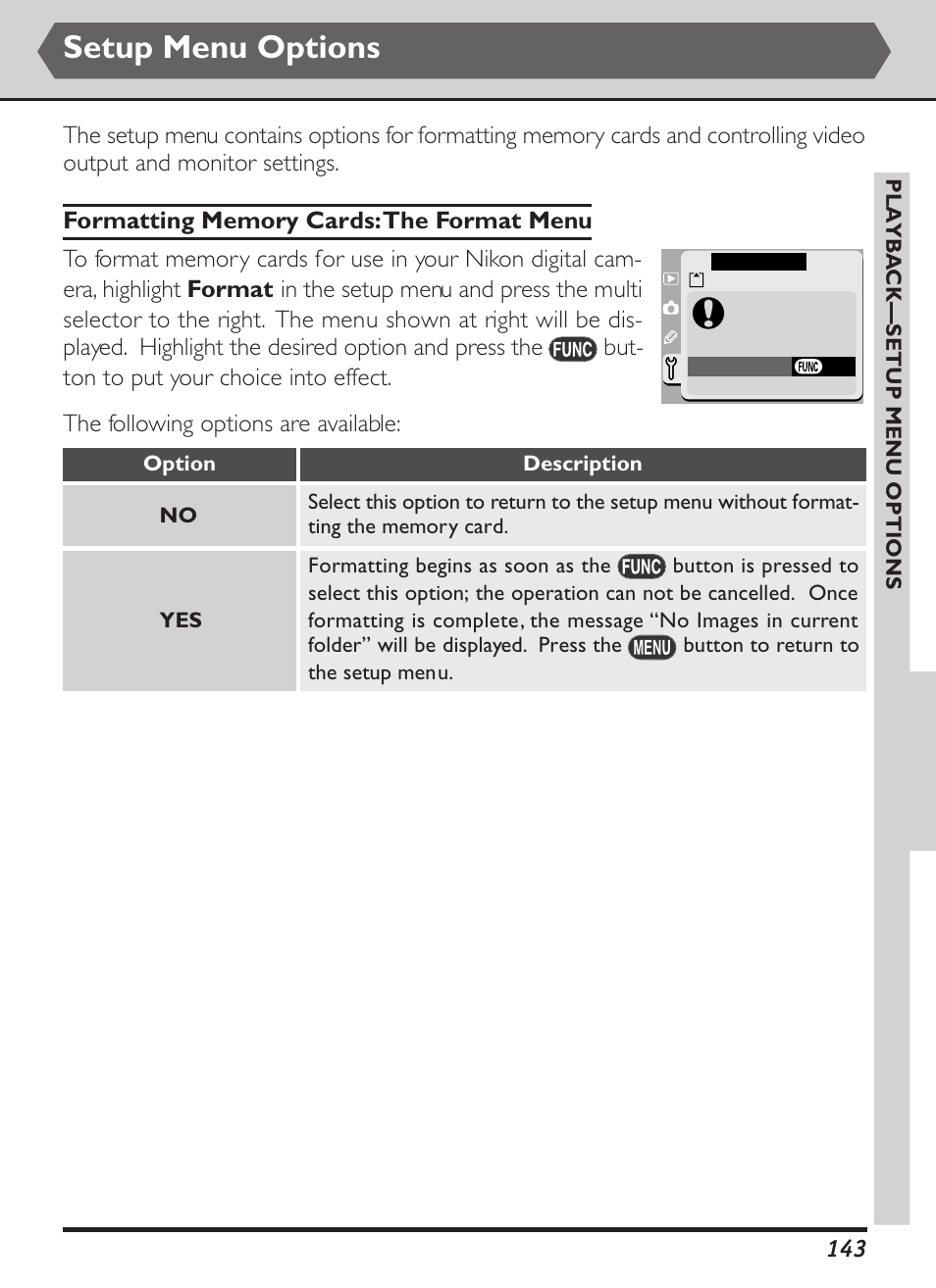 Setup menu options | Nikon D1X User Manual | Page 156 / 236