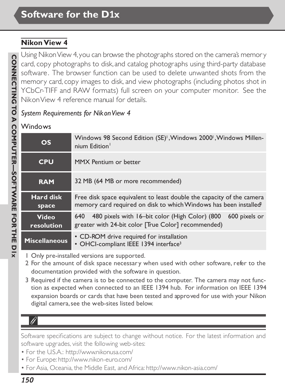 Software for the d1x | Nikon D1X User Manual | Page 163 / 236