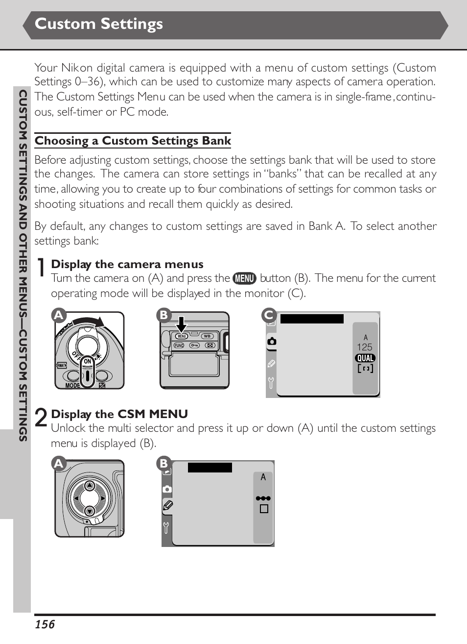 Custom settings | Nikon D1X User Manual | Page 169 / 236