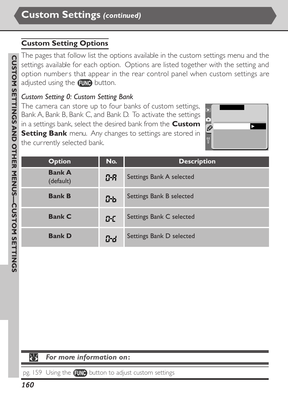 Custom settings | Nikon D1X User Manual | Page 173 / 236
