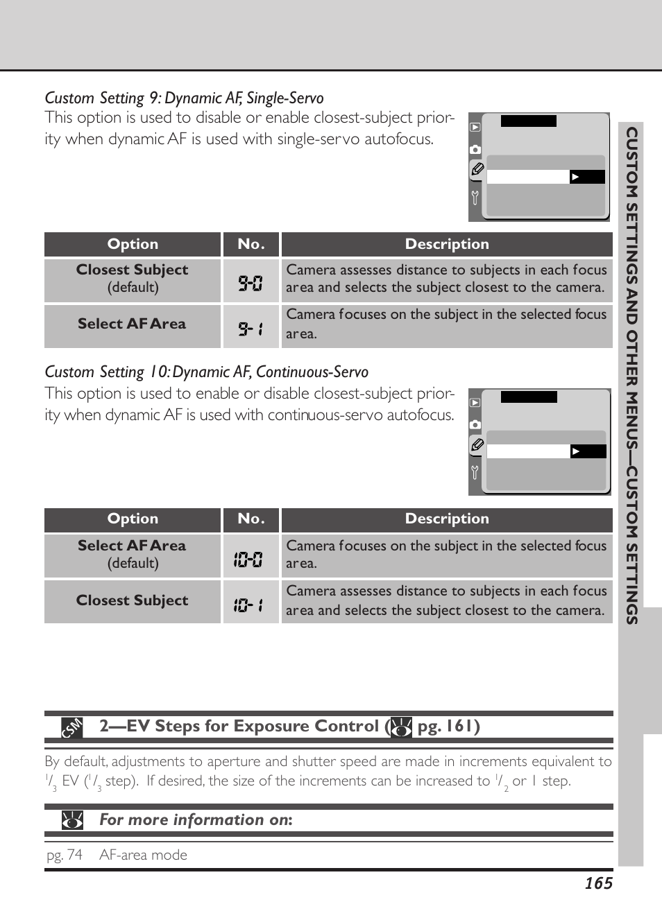 2—ev steps for exposure control ( pg. 161), For more information on | Nikon D1X User Manual | Page 178 / 236