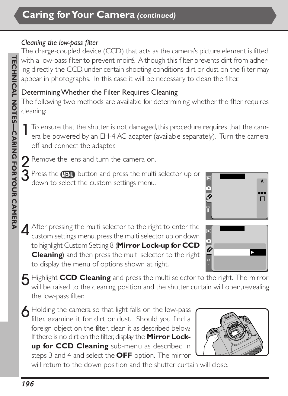 Caring for your camera | Nikon D1X User Manual | Page 209 / 236