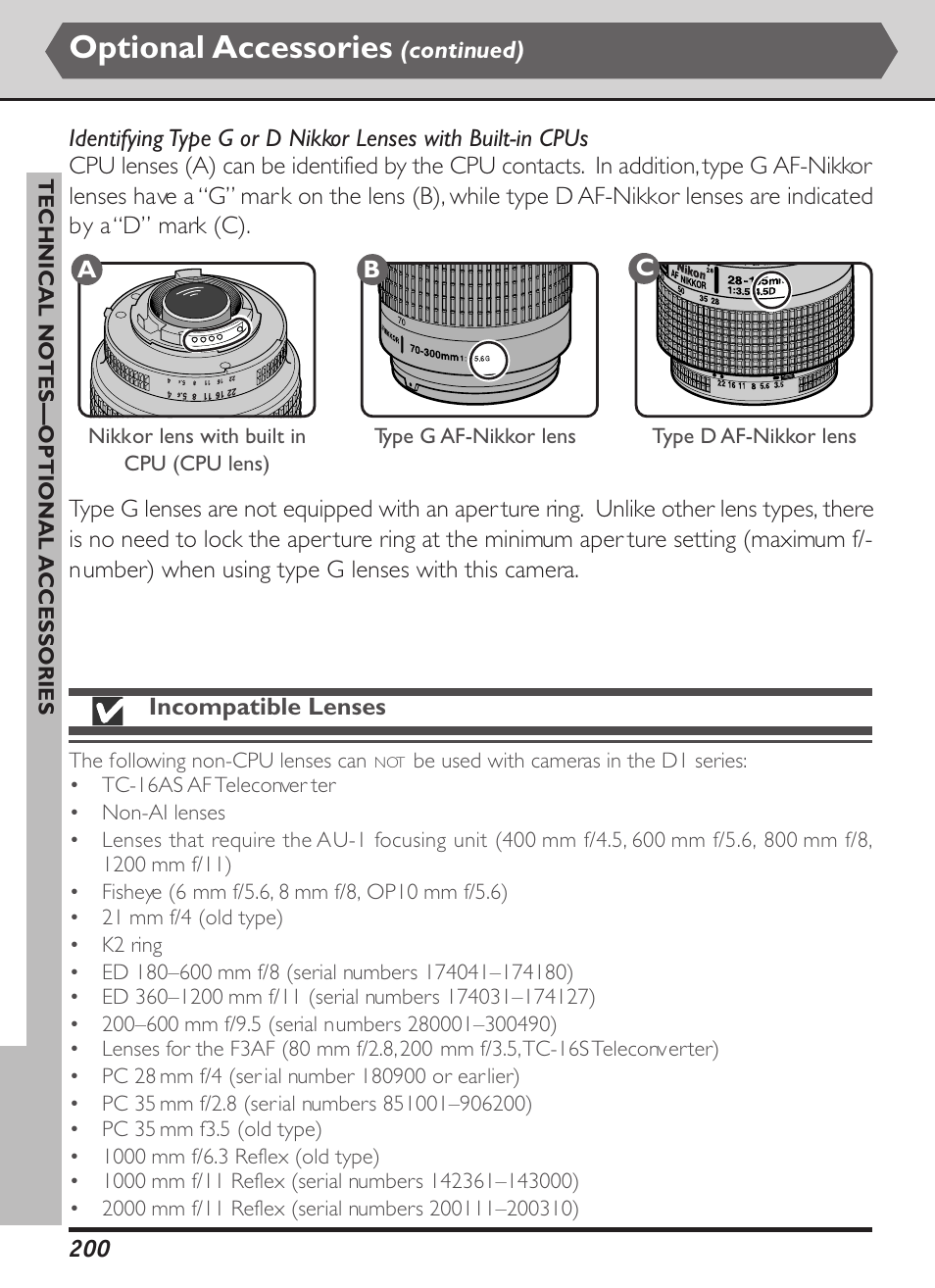 Optional accessories | Nikon D1X User Manual | Page 213 / 236