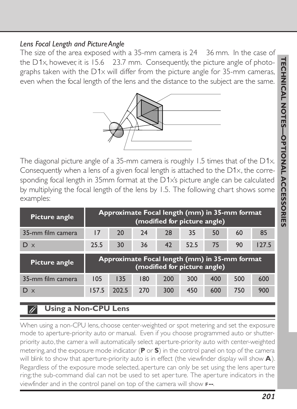 Using a non-cpu lens | Nikon D1X User Manual | Page 214 / 236