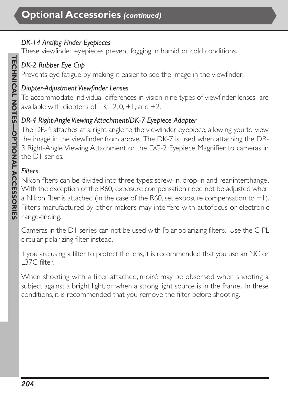 Optional accessories | Nikon D1X User Manual | Page 217 / 236