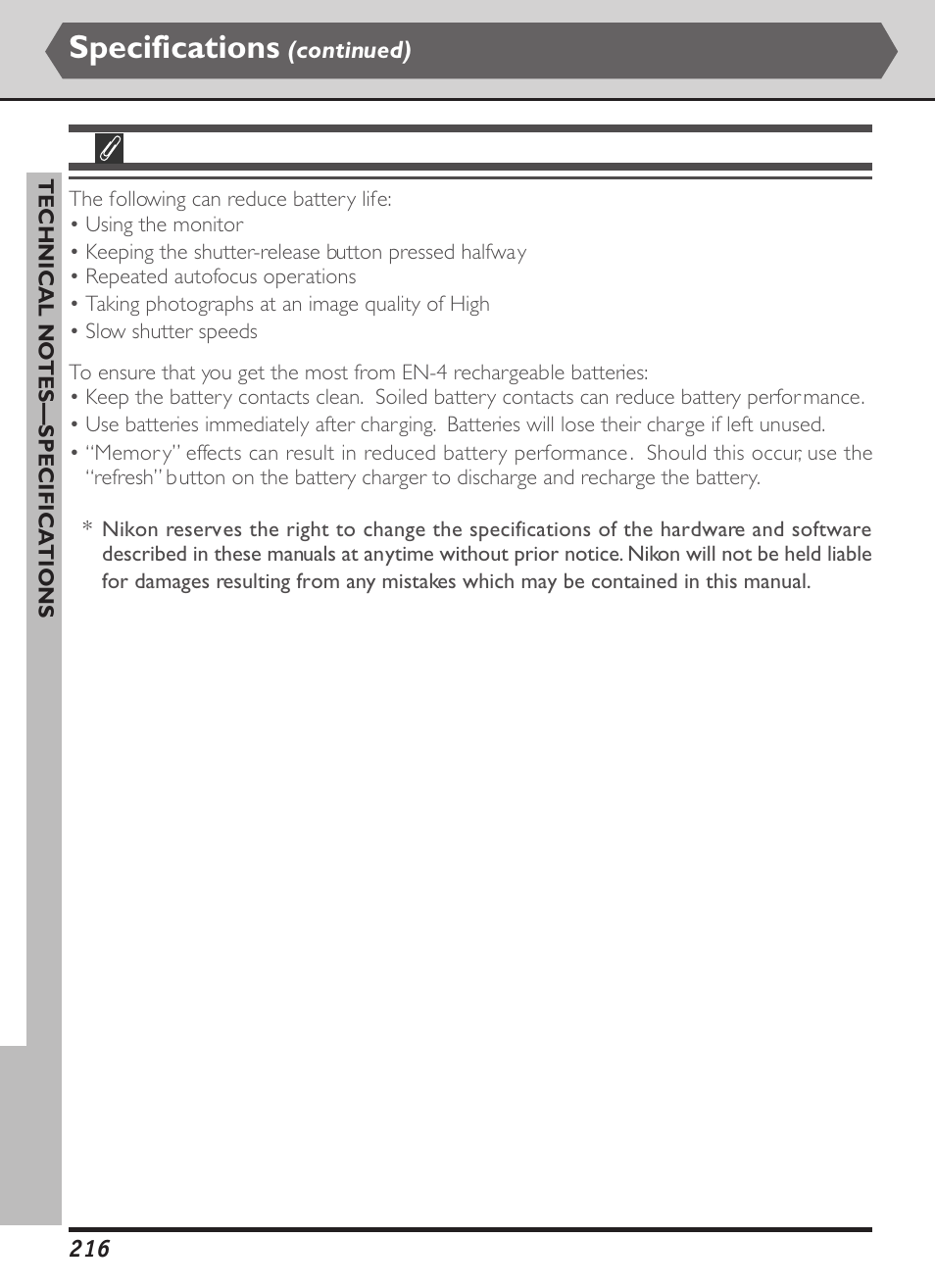 Specifications | Nikon D1X User Manual | Page 229 / 236