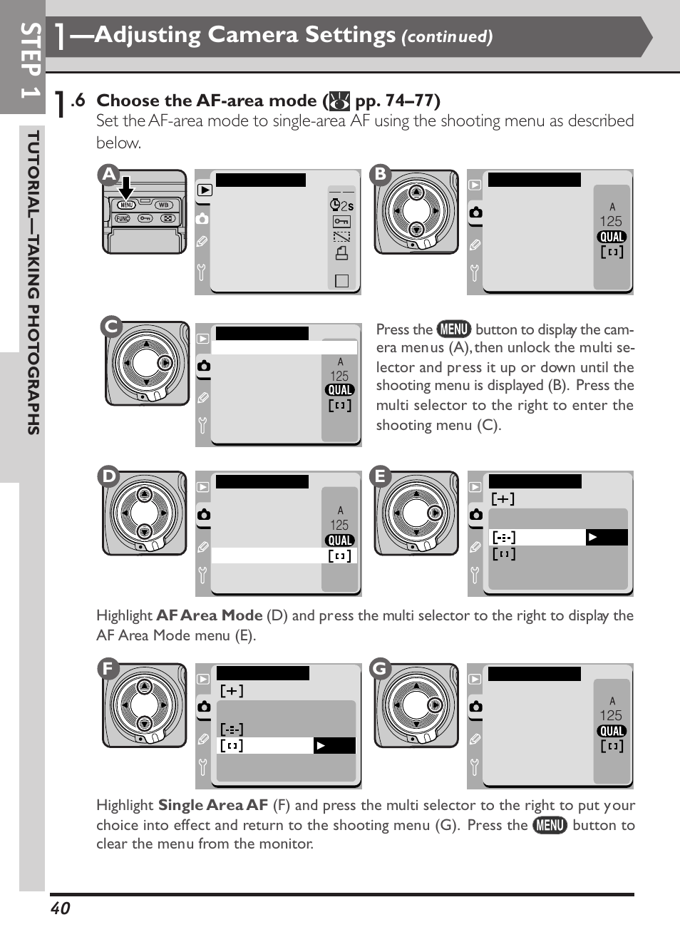 Step 1, Adjusting camera settings, Continued) | Bd e | Nikon D1X User Manual | Page 53 / 236