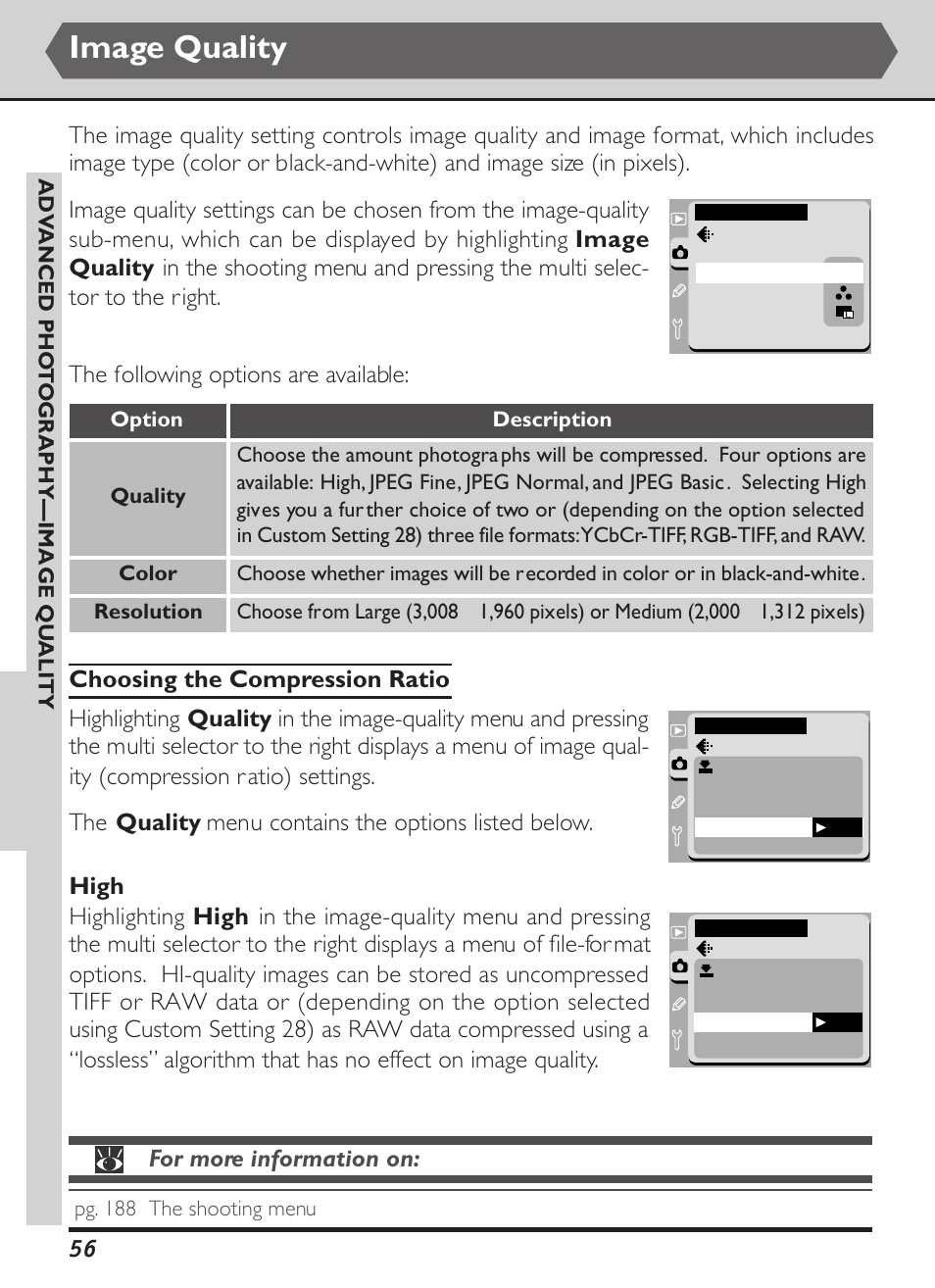 Image quality, The following options are available | Nikon D1X User Manual | Page 69 / 236