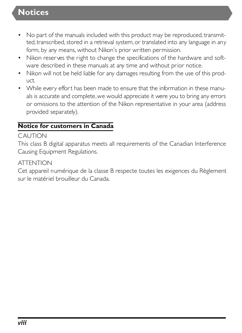 Notices | Nikon D1X User Manual | Page 7 / 236