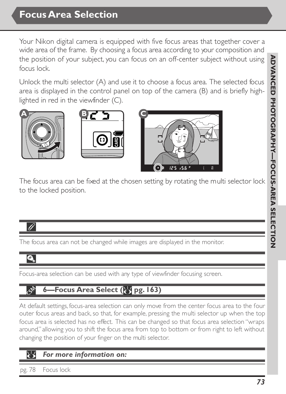 Focus area selection | Nikon D1X User Manual | Page 86 / 236