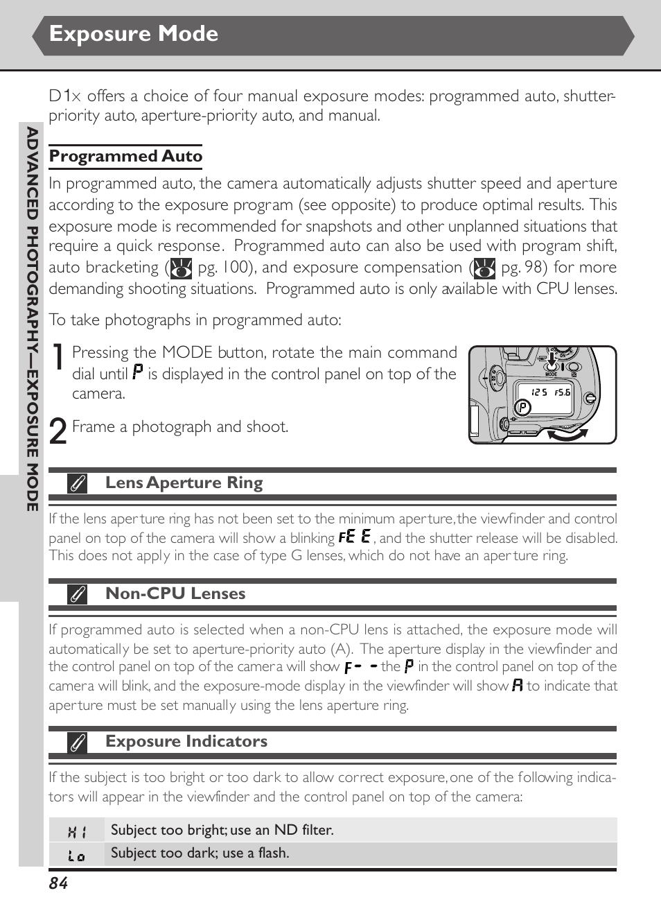 Exposure mode | Nikon D1X User Manual | Page 97 / 236