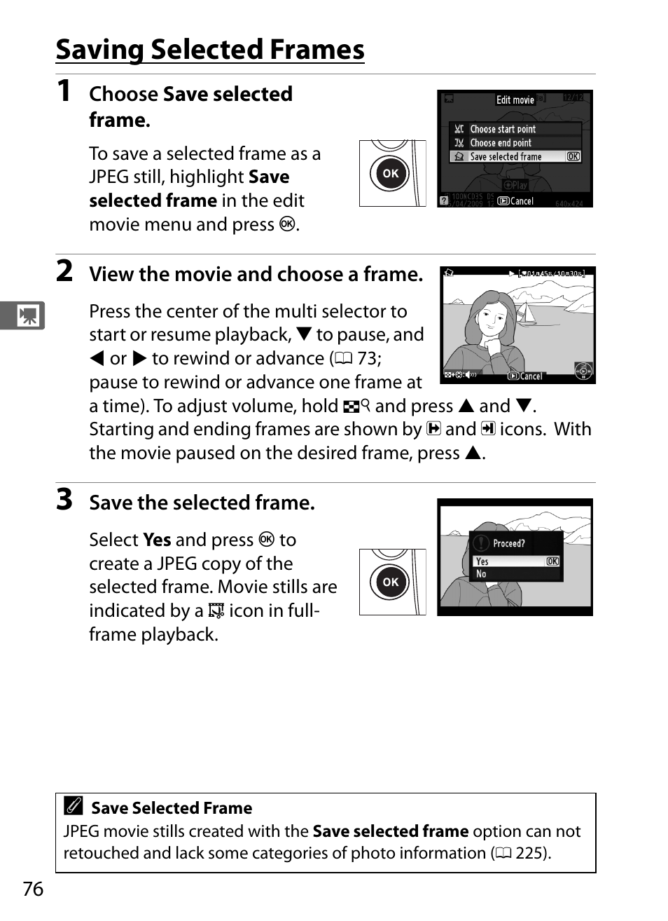 Saving selected frames | Nikon D3S User Manual | Page 102 / 460