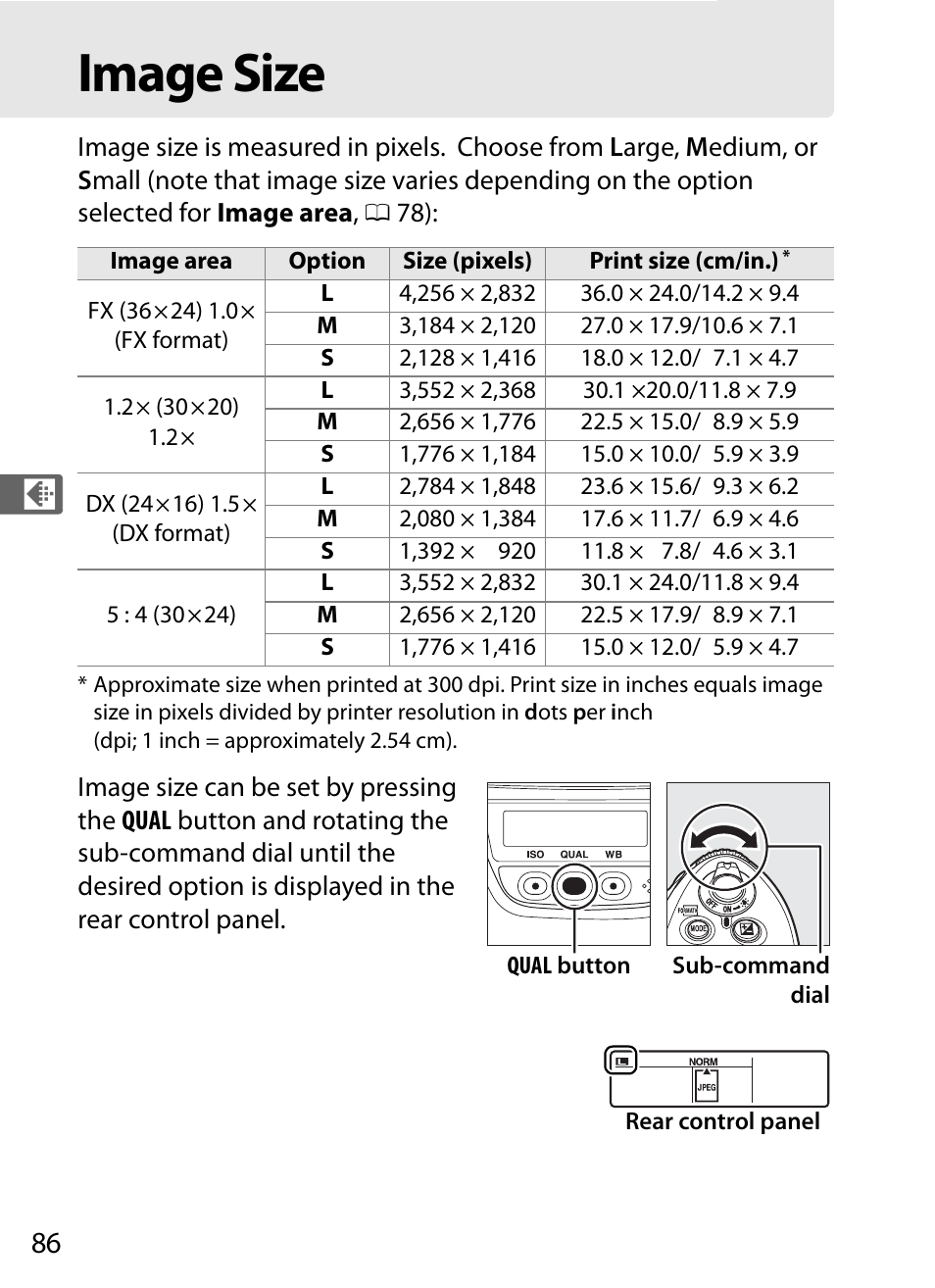 Image size | Nikon D3S User Manual | Page 112 / 460
