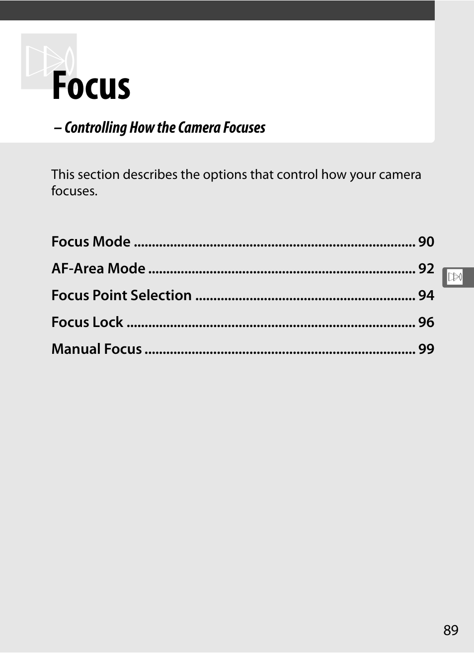 Focus | Nikon D3S User Manual | Page 115 / 460
