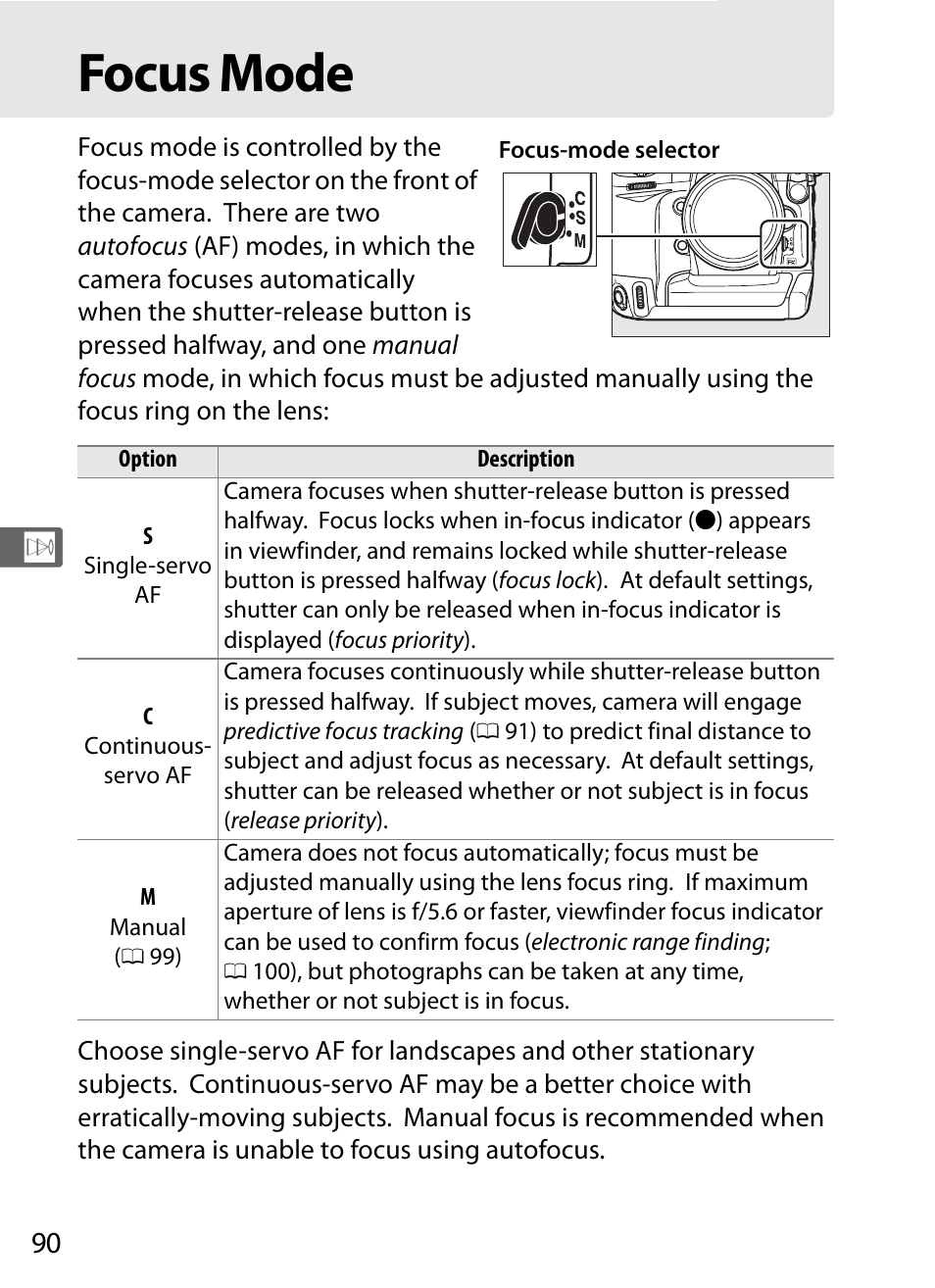 Focus mode | Nikon D3S User Manual | Page 116 / 460