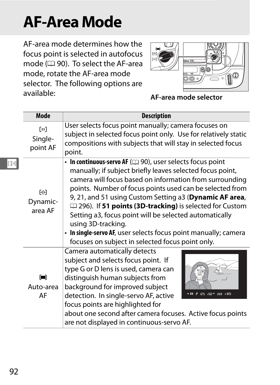 Af-area mode | Nikon D3S User Manual | Page 118 / 460