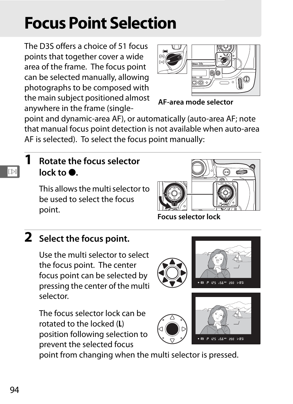 Focus point selection | Nikon D3S User Manual | Page 120 / 460