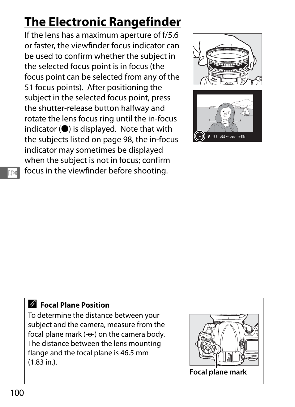 The electronic rangefinder | Nikon D3S User Manual | Page 126 / 460