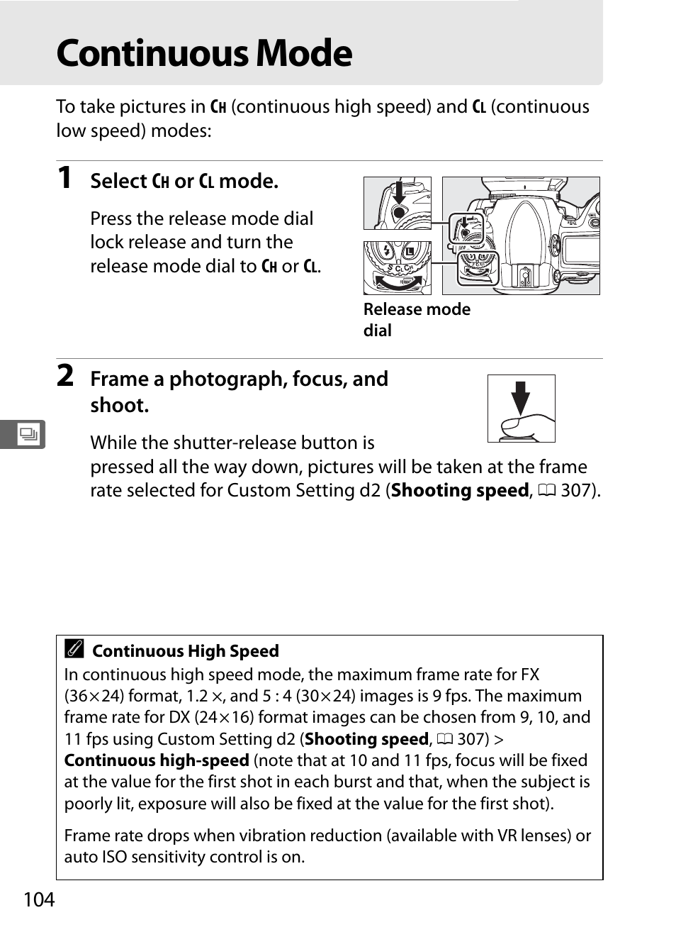 Continuous mode | Nikon D3S User Manual | Page 130 / 460