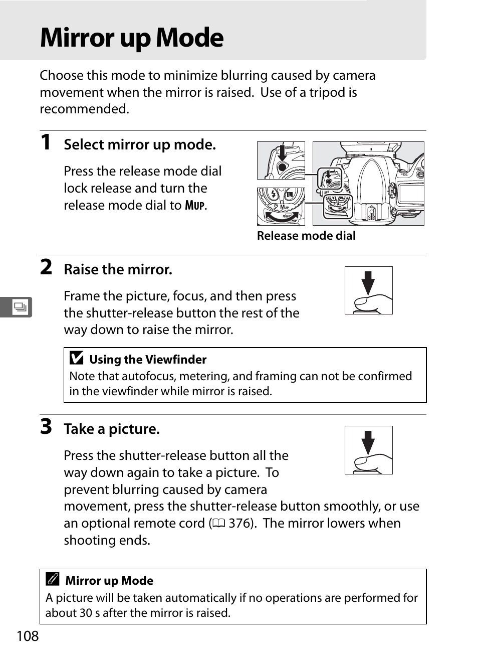 Mirror up mode | Nikon D3S User Manual | Page 134 / 460