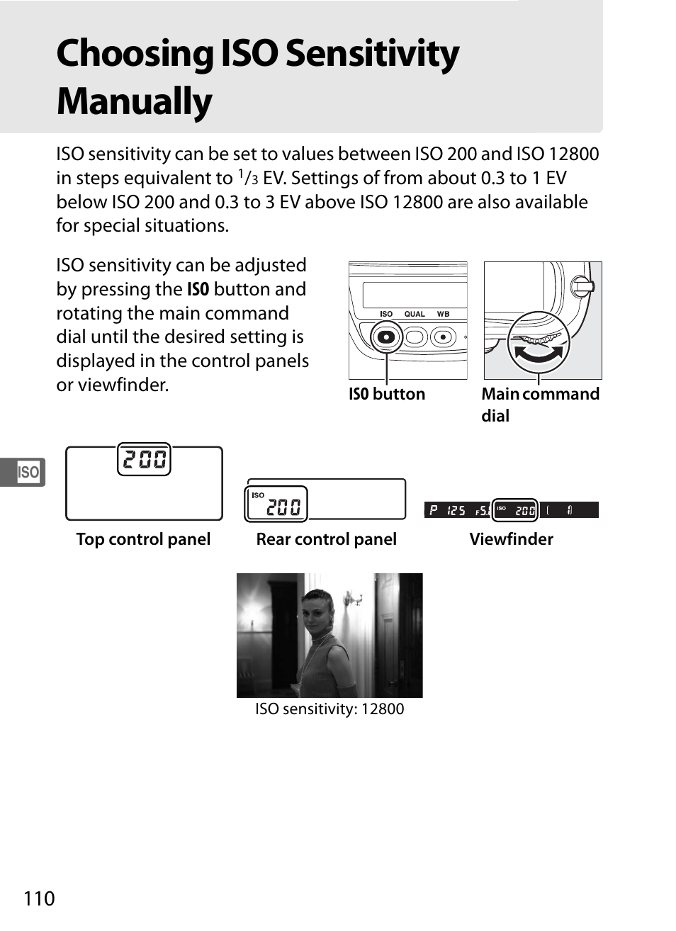 Choosing iso sensitivity manually | Nikon D3S User Manual | Page 136 / 460