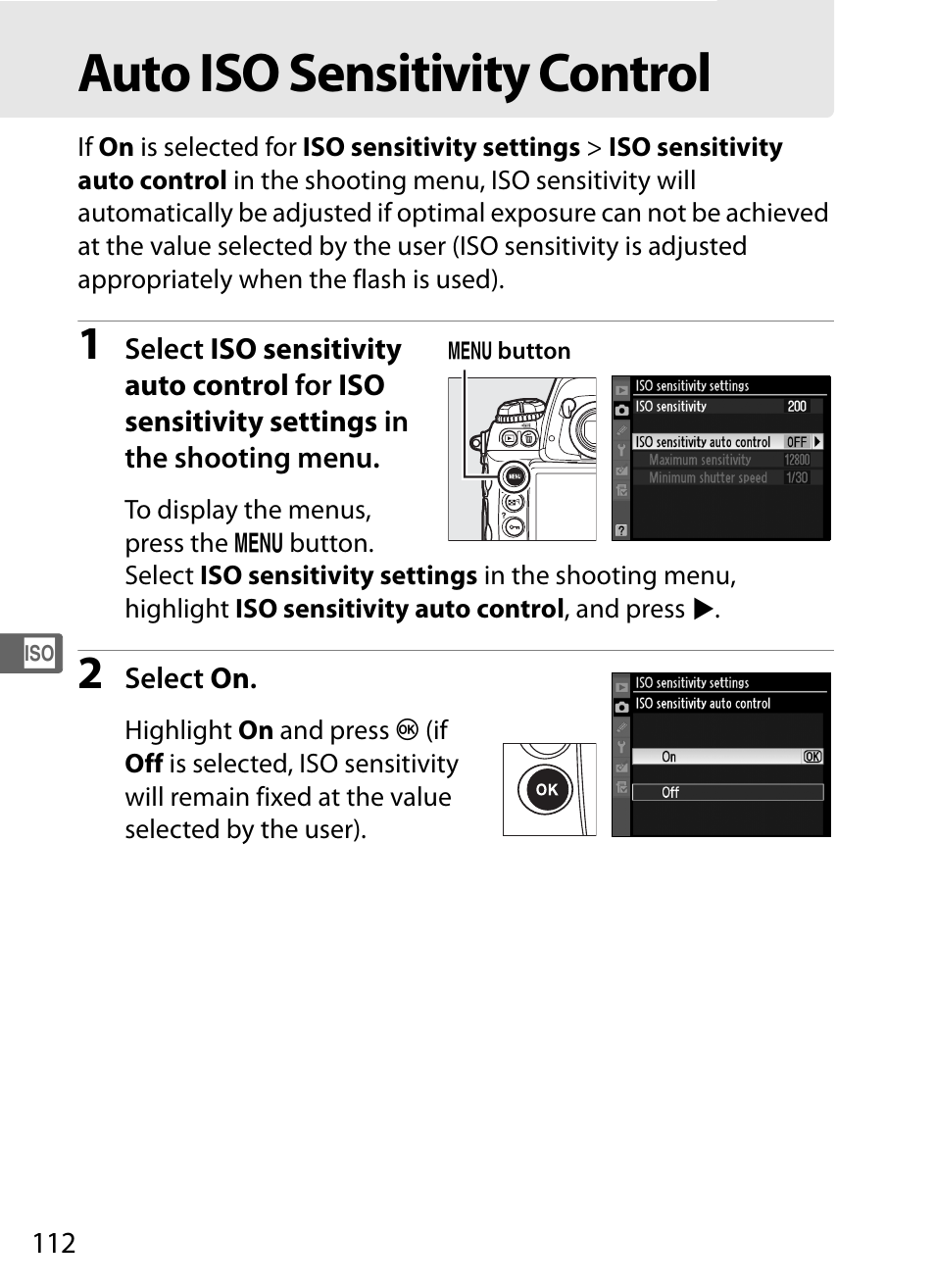 Auto iso sensitivity control | Nikon D3S User Manual | Page 138 / 460